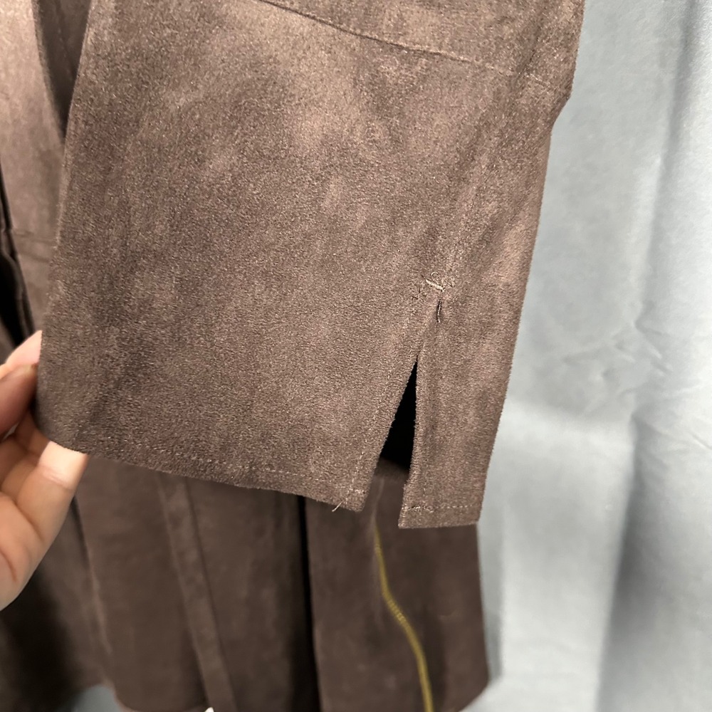 Chico's Zip Detail Faux Suede Open Front Jacket Dark Brown XL Classic Western - Picture 4 of 11